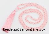 GMN5605 Hand-knotted 6mm matte rose quartz 108 beads mala necklaces with tassel