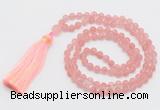 GMN5606 Hand-knotted 6mm matte cherry quartz 108 beads mala necklaces with tassel