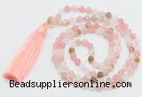 GMN5607 Hand-knotted 6mm matte volcano cherry quartz 108 beads mala necklaces with tassel