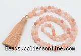 GMN5608 Hand-knotted 6mm matte pink aventurine 108 beads mala necklaces with tassel