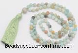 GMN5611 Hand-knotted 6mm matte amazonite 108 beads mala necklaces with tassel