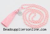 GMN5705 Hand-knotted 6mm matte rose quartz 108 beads mala necklaces with tassel & charm