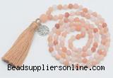 GMN5708 Hand-knotted 6mm matte pink aventurine 108 beads mala necklaces with tassel & charm