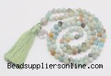 GMN5711 Hand-knotted 6mm matte amazonite 108 beads mala necklaces with tassel & charm