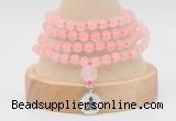 GMN5800 Hand-knotted 6mm matter rose quartz 108 beads mala necklaces with charm