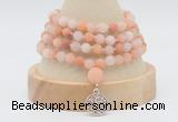 GMN5803 Hand-knotted 6mm matter pink aventurine 108 beads mala necklaces with charm