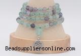 GMN5810 Hand-knotted 6mm matter fluorite 108 beads mala necklaces with charm