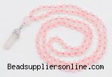 GMN5900 Hand-knotted 6mm matte rose quartz 108 beads mala necklaces with pendant