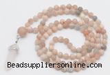 GMN5904 Hand-knotted 6mm matte sunstone 108 beads mala necklaces with pendant