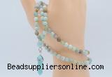 GMN5910 Hand-knotted 6mm matte amazonite 108 beads mala necklaces with pendant