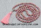 GMN601 Hand-knotted 8mm, 10mm pink wooden jasper 108 beads mala necklaces with tassel