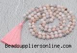 GMN602 Hand-knotted 8mm, 10mm natural pink opal 108 beads mala necklaces with tassel