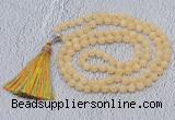 GMN603 Hand-knotted 8mm, 10mm honey jade 108 beads mala necklaces with tassel