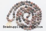 GMN6030 Knotted 8mm, 10mm wooden jasper 108 beads mala necklace with charm