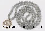 GMN6032 Knotted 8mm, 10mm labradorite 108 beads mala necklace with charm