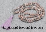 GMN605 Hand-knotted 8mm, 10mm pink zebra jasper 108 beads mala necklaces with tassel