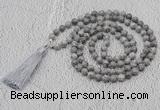 GMN608 Hand-knotted 8mm, 10mm grey picture jasper 108 beads mala necklaces with tassel