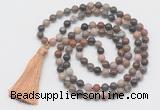 GMN6130 Knotted 8mm, 10mm wooden jasper 108 beads mala necklace with tassel