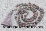 GMN619 Hand-knotted 8mm, 10mm Botswana agate 108 beads mala necklaces with tassel