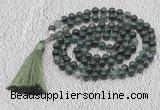 GMN620 Hand-knotted 8mm, 10mm moss agate 108 beads mala necklaces with tassel