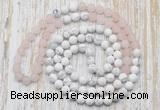 GMN6403 Hand-knotted 8mm, 10mm rose quartz & white howlite 108 beads mala necklaces