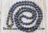 GMN6412 Hand-knotted 8mm, 10mm black labradorite & lapis lazuli 108 beads mala necklaces