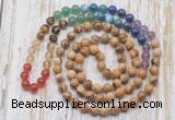 GMN6425 Hand-knotted 7 Chakra 8mm, 10mm picture jasper 108 beads mala necklaces