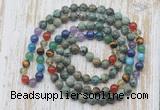 GMN6426 Hand-knotted 7 Chakra 8mm, 10mm African turquoise 108 beads mala necklaces