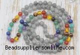 GMN6437 Hand-knotted 7 Chakra 8mm, 10mm labradorite 108 beads mala necklaces