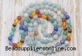 GMN6439 Hand-knotted 7 Chakra 8mm, 10mm amazonite 108 beads mala necklaces