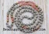 GMN6447 Hand-knotted 8mm, 10mm dalmatian jasper & cherry quartz 108 beads mala necklaces