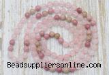 GMN6451 Hand-knotted 8mm, 10mm rose quartz & pink wooden jasper 108 beads mala necklaces