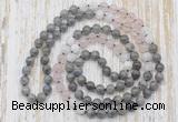 GMN6456 Hand-knotted 8mm, 10mm labradorite, rose quartz & white moonstone 108 beads mala necklaces