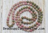 GMN6461 Hand-knotted 8mm, 10mm unakite & pink wooden jasper 108 beads mala necklaces