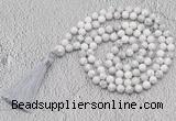 GMN656 Hand-knotted 8mm, 10mm white howlite 108 beads mala necklaces with tassel