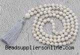 GMN660 Hand-knotted 8mm, 10mm white howlite 108 beads mala necklaces with tassel