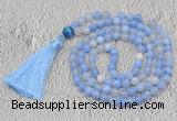 GMN670 Hand-knotted 8mm, 10mm blue banded agate 108 beads mala necklaces with tassel