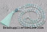 GMN671 Hand-knotted 8mm, 10mm sea blue banded agate 108 beads mala necklaces with tassel