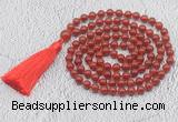 GMN679 Hand-knotted 8mm, 10mm red agate 108 beads mala necklaces with tassel