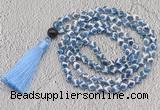 GMN688 Hand-knotted 8mm, 10mm blue Tibetan agate 108 beads mala necklaces with tassel