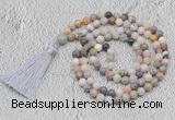 GMN698 Hand-knotted 8mm, 10mm bamboo leaf agate 108 beads mala necklaces with tassel