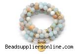 GMN7005 8mm matte amazonite & white crystal 108 mala beads wrap bracelet necklace