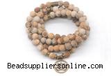 GMN7017 8mm matte picture jasper 108 mala beads wrap bracelet necklace