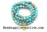 GMN7055 8mm blue sea sediment jasper 108 mala beads wrap bracelet necklaces