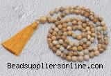 GMN707 Hand-knotted 8mm, 10mm picture jasper 108 beads mala necklaces with tassel