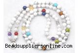 GMN7071 7 Chakra 8mm white howlite 108 mala beads wrap bracelet necklaces