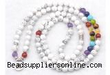 GMN7073 7 Chakra 8mm white howlite 108 mala beads wrap bracelet necklaces