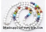 GMN7074 7 Chakra 8mm white howlite 108 mala beads wrap bracelet necklaces