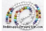 GMN7075 7 Chakra 8mm white howlite 108 mala beads wrap bracelet necklaces