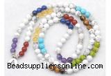 GMN7077 7 Chakra 8mm white howlite 108 mala beads wrap bracelet necklaces